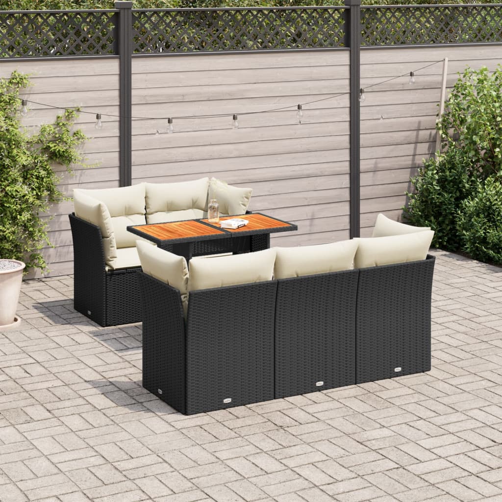 6-tlg. Garten-Sofagarnitur mit Kissen Schwarz Poly Rattan