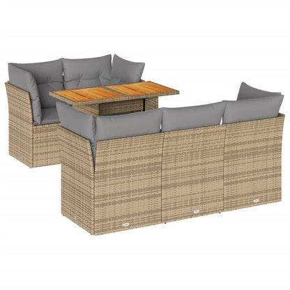 6-tlg. Garten-Sofagarnitur mit Kissen Beige Poly Rattan