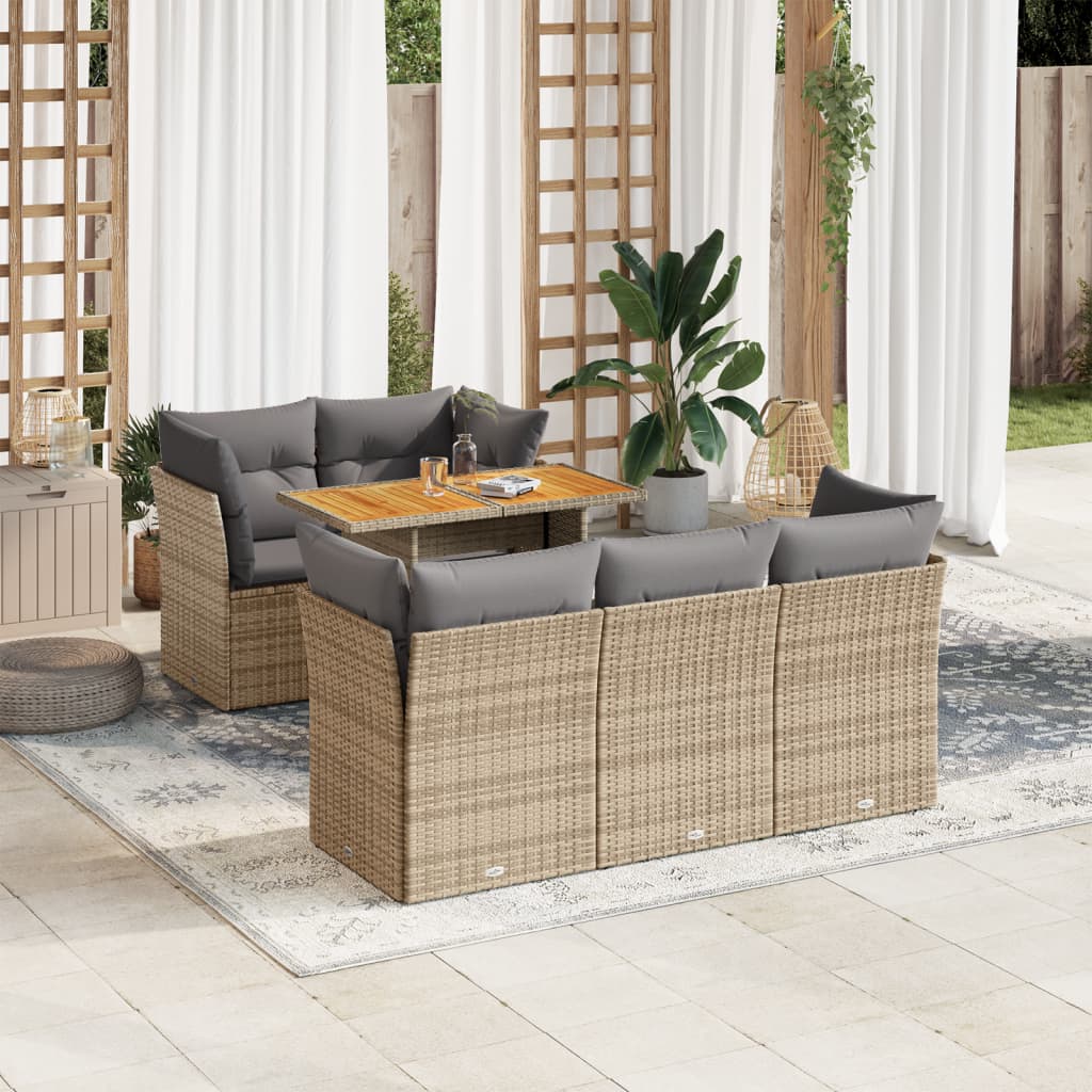 6-tlg. Garten-Sofagarnitur mit Kissen Beige Poly Rattan