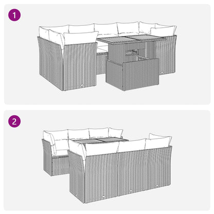 7-tlg. Garten-Sofagarnitur mit Kissen Schwarz Poly Rattan