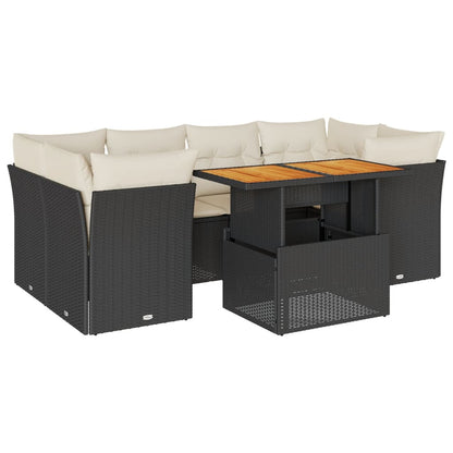 7-tlg. Garten-Sofagarnitur mit Kissen Schwarz Poly Rattan