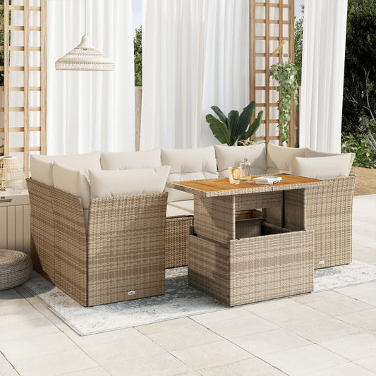 7-tlg. Garten-Sofagarnitur mit Kissen Beige Poly Rattan