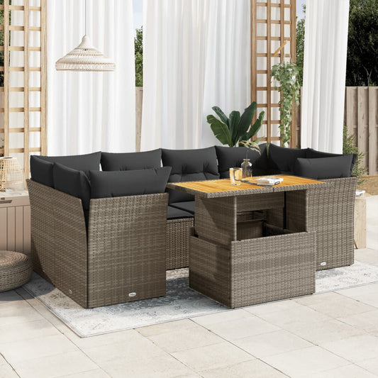 7-tlg. Garten-Sofagarnitur mit Kissen Grau Poly Rattan