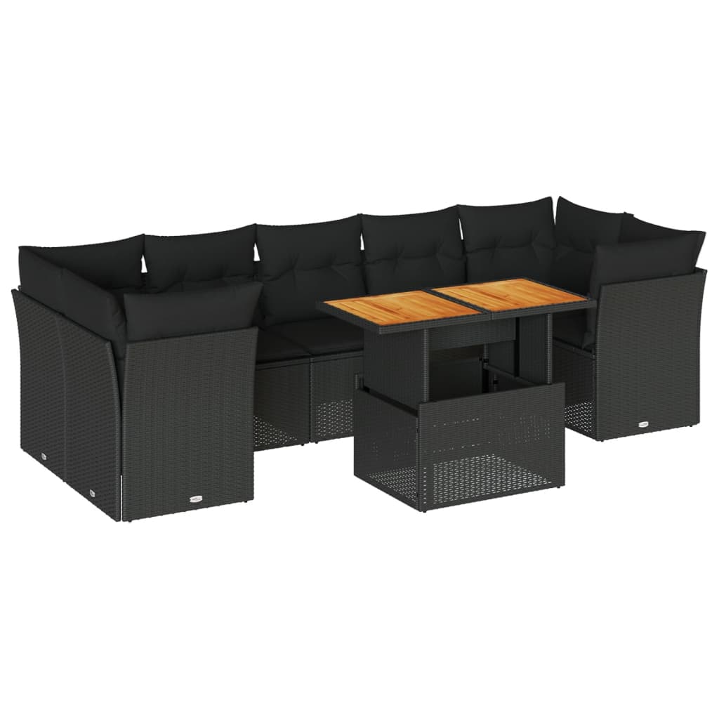 8-tlg. Garten-Sofagarnitur mit Kissen Schwarz Poly Rattan