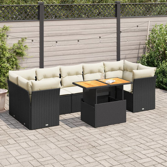 8-tlg. Garten-Sofagarnitur mit Kissen Schwarz Poly Rattan