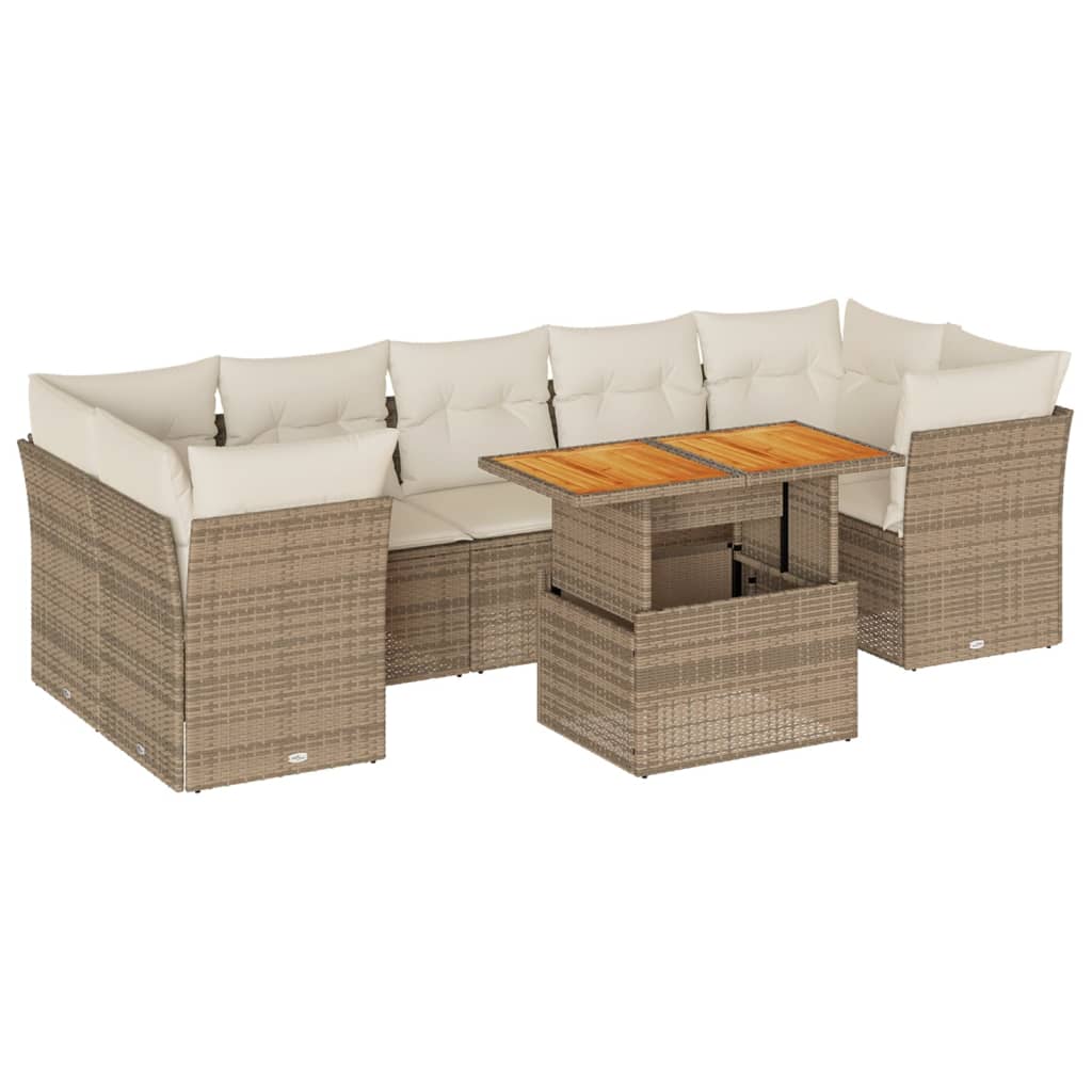 8-tlg. Garten-Sofagarnitur mit Kissen Beige Poly Rattan