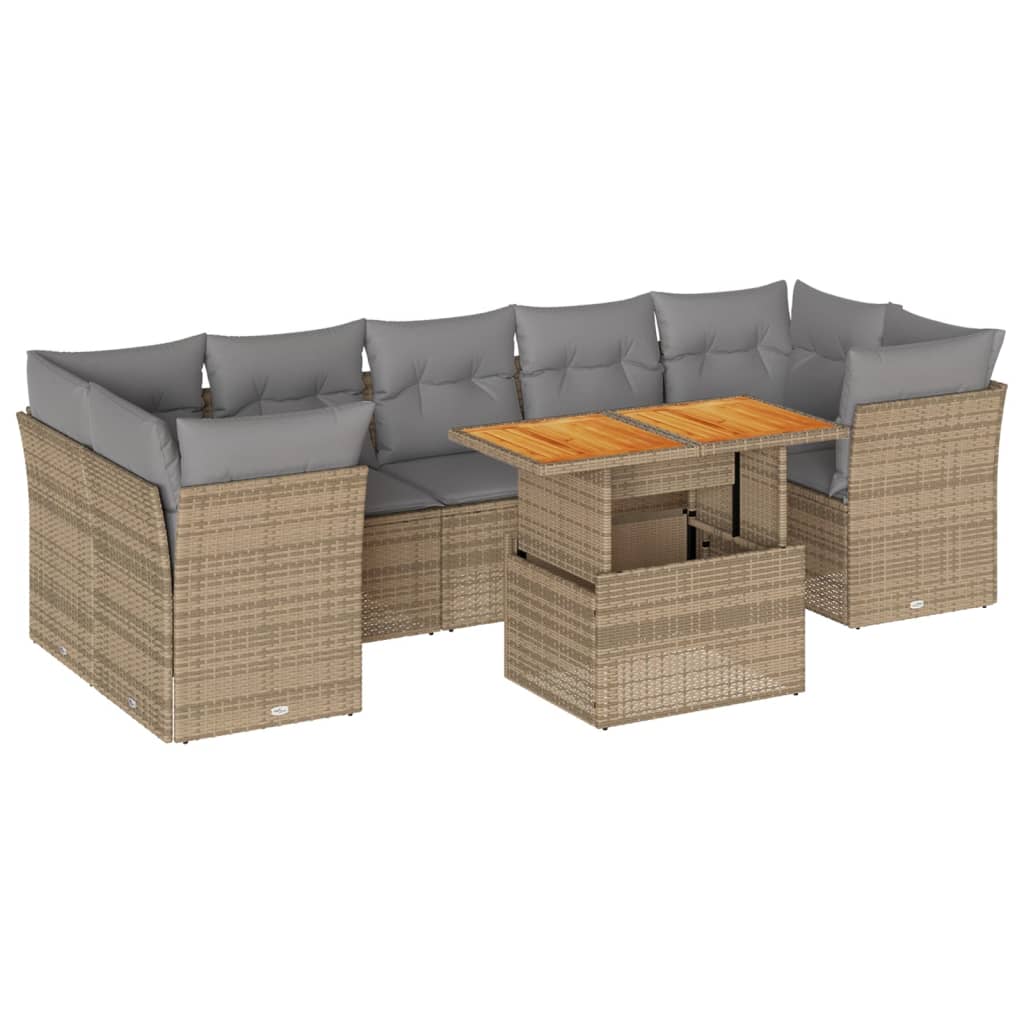 8-tlg. Garten-Sofagarnitur mit Kissen Beige Poly Rattan