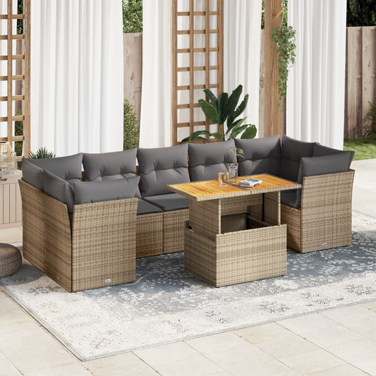 8-tlg. Garten-Sofagarnitur mit Kissen Beige Poly Rattan