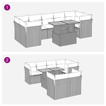 8-tlg. Garten-Sofagarnitur mit Kissen Grau Poly Rattan