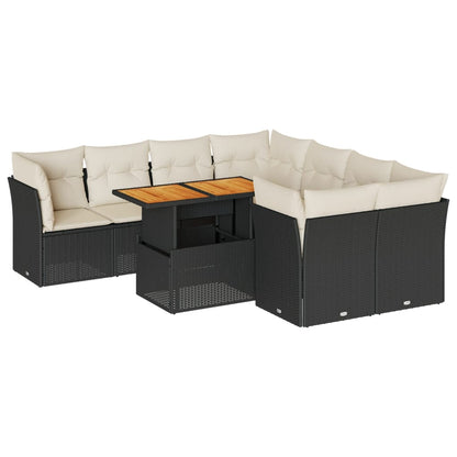 9-tlg. Garten-Sofagarnitur mit Kissen Schwarz Poly Rattan