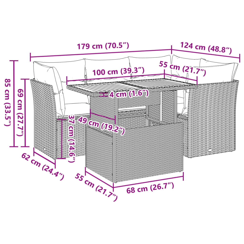 5-tlg. Garten-Sofagarnitur mit Kissen Schwarz Poly Rattan