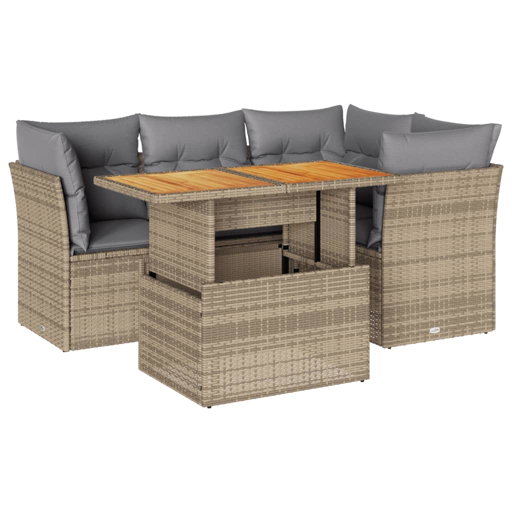 5-tlg. Garten-Sofagarnitur mit Kissen Beige Poly Rattan