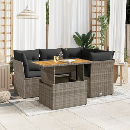 5-tlg. Garten-Sofagarnitur mit Kissen Grau Poly Rattan