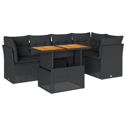 6-tlg. Garten-Sofagarnitur mit Kissen Schwarz Poly Rattan