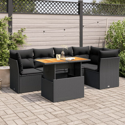 6-tlg. Garten-Sofagarnitur mit Kissen Schwarz Poly Rattan