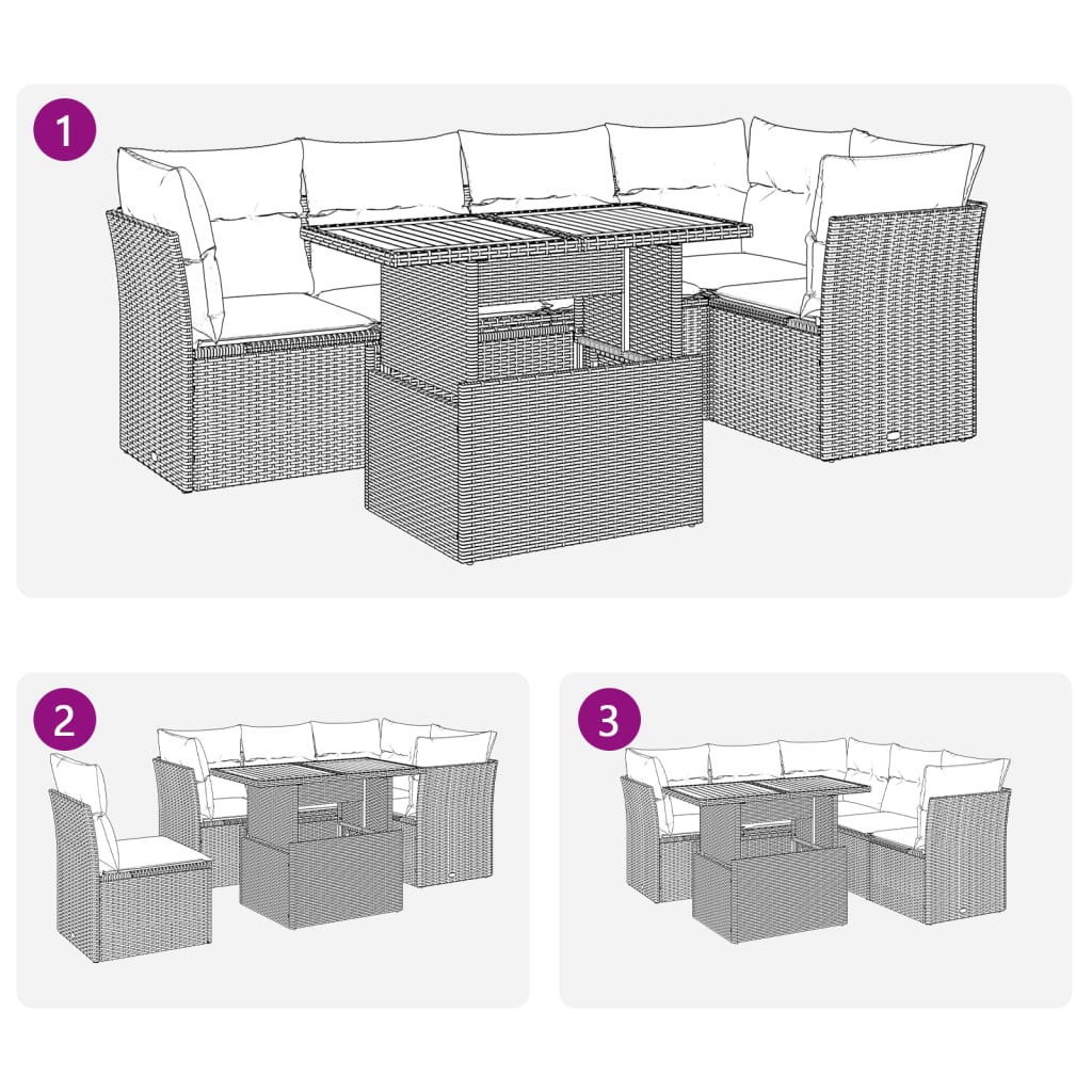 6-tlg. Garten-Sofagarnitur mit Kissen Schwarz Poly Rattan