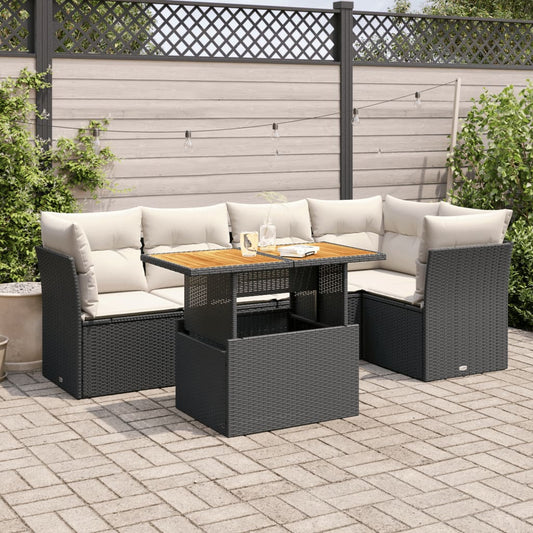 6-tlg. Garten-Sofagarnitur mit Kissen Schwarz Poly Rattan