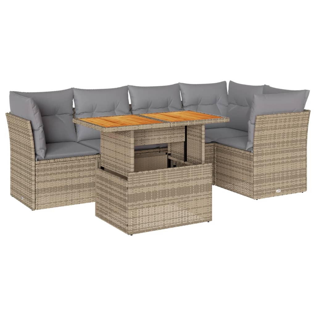 6-tlg. Garten-Sofagarnitur mit Kissen Beige Poly Rattan