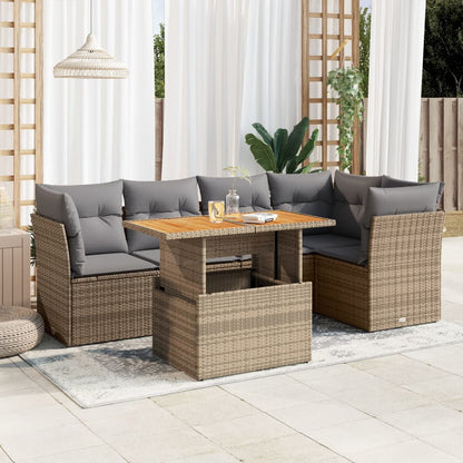 6-tlg. Garten-Sofagarnitur mit Kissen Beige Poly Rattan