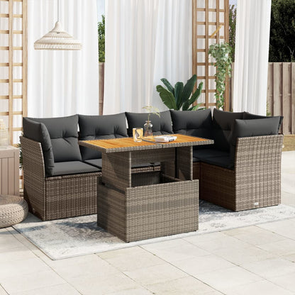 6-tlg. Garten-Sofagarnitur mit Kissen Grau Poly Rattan