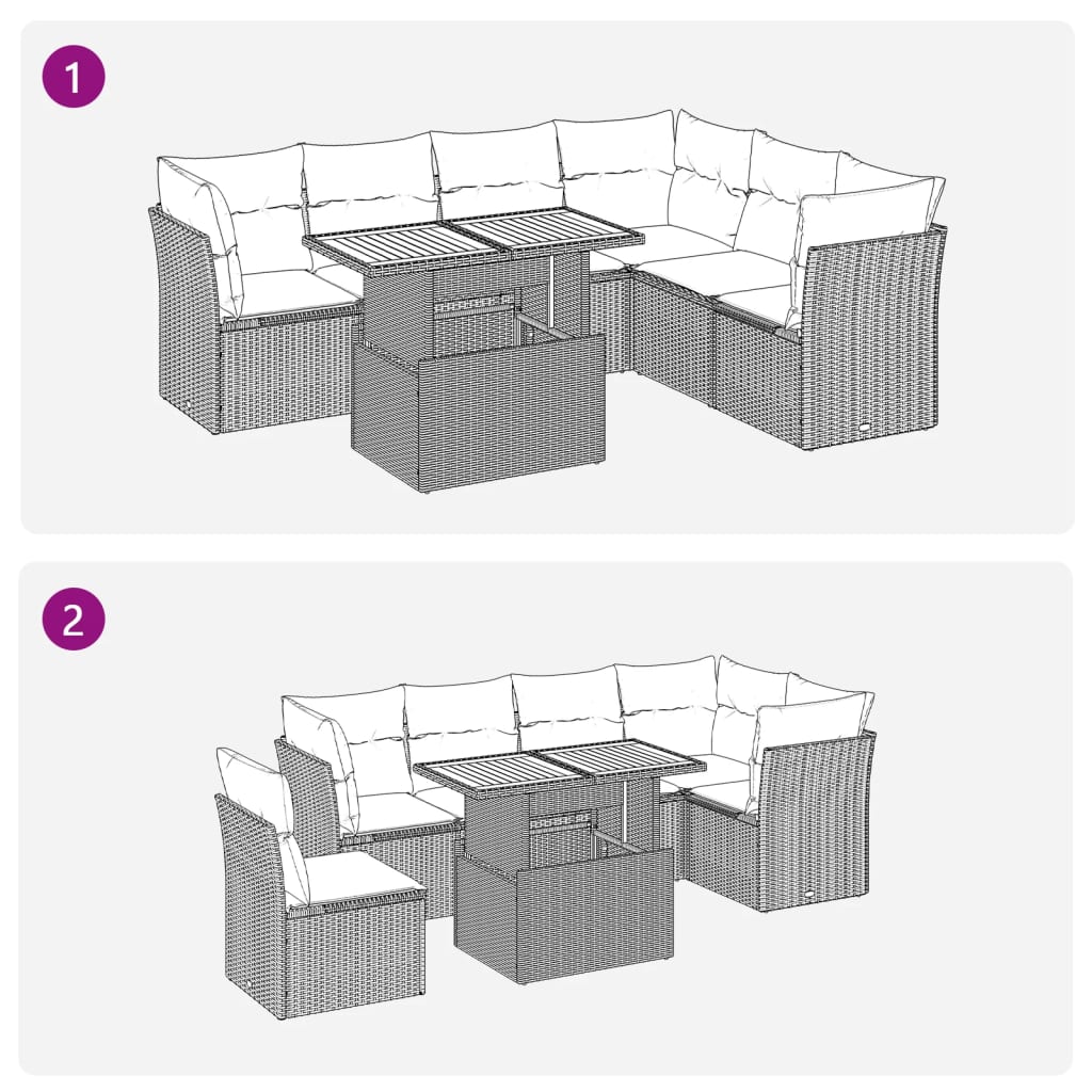 7-tlg. Garten-Sofagarnitur mit Kissen Schwarz Poly Rattan