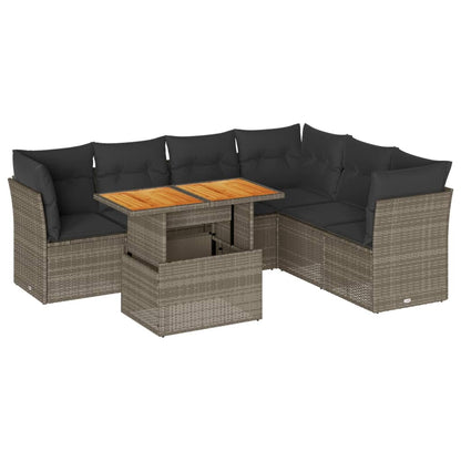 7-tlg. Garten-Sofagarnitur mit Kissen Grau Poly Rattan