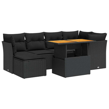 7-tlg. Garten-Sofagarnitur mit Kissen Schwarz Poly Rattan