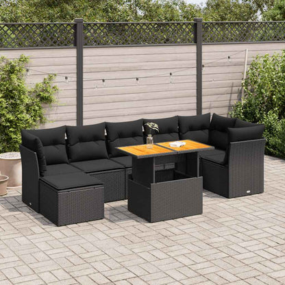 8-tlg. Garten-Sofagarnitur mit Kissen Schwarz Poly Rattan