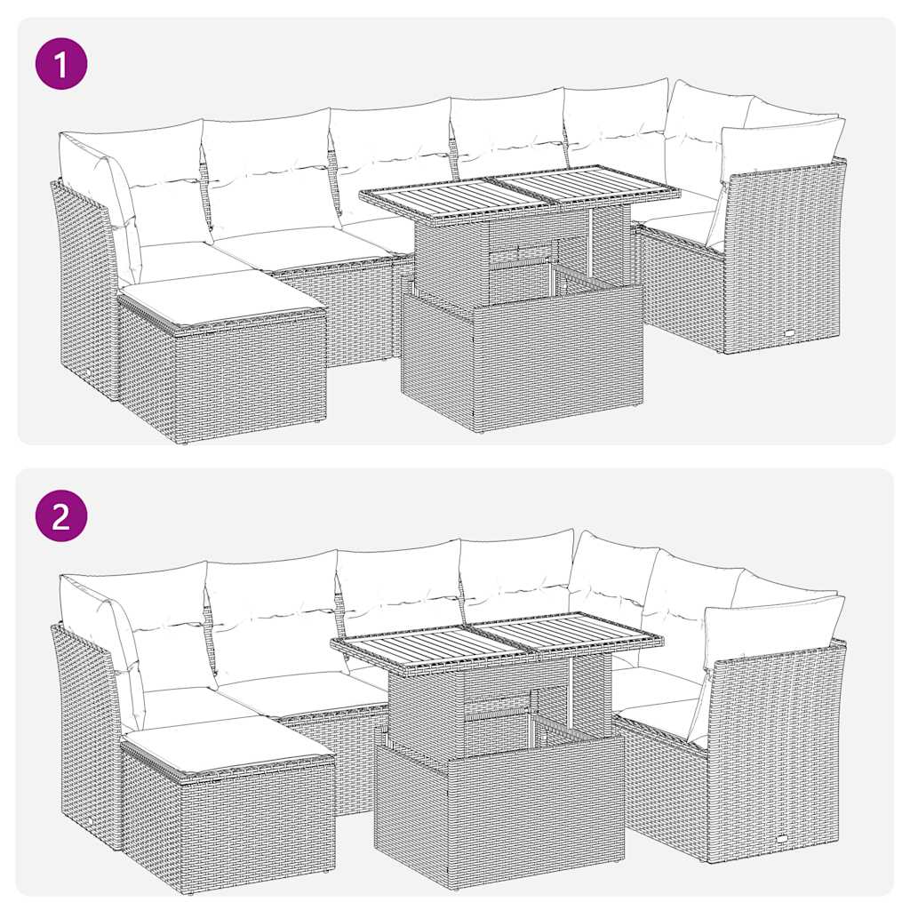 8-tlg. Garten-Sofagarnitur mit Kissen Schwarz Poly Rattan