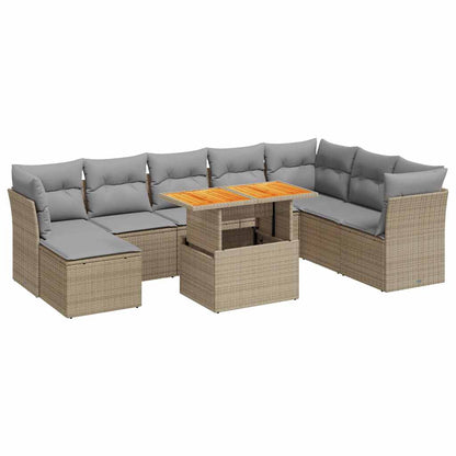 9-tlg. Garten-Sofagarnitur mit Kissen Beige Poly Rattan