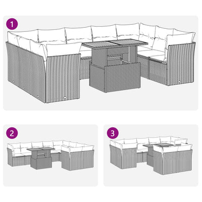 10-tlg. Garten-Sofagarnitur mit Kissen Grau Poly Rattan