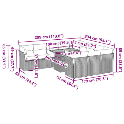 11-tlg. Garten-Sofagarnitur mit Kissen Beige Poly Rattan