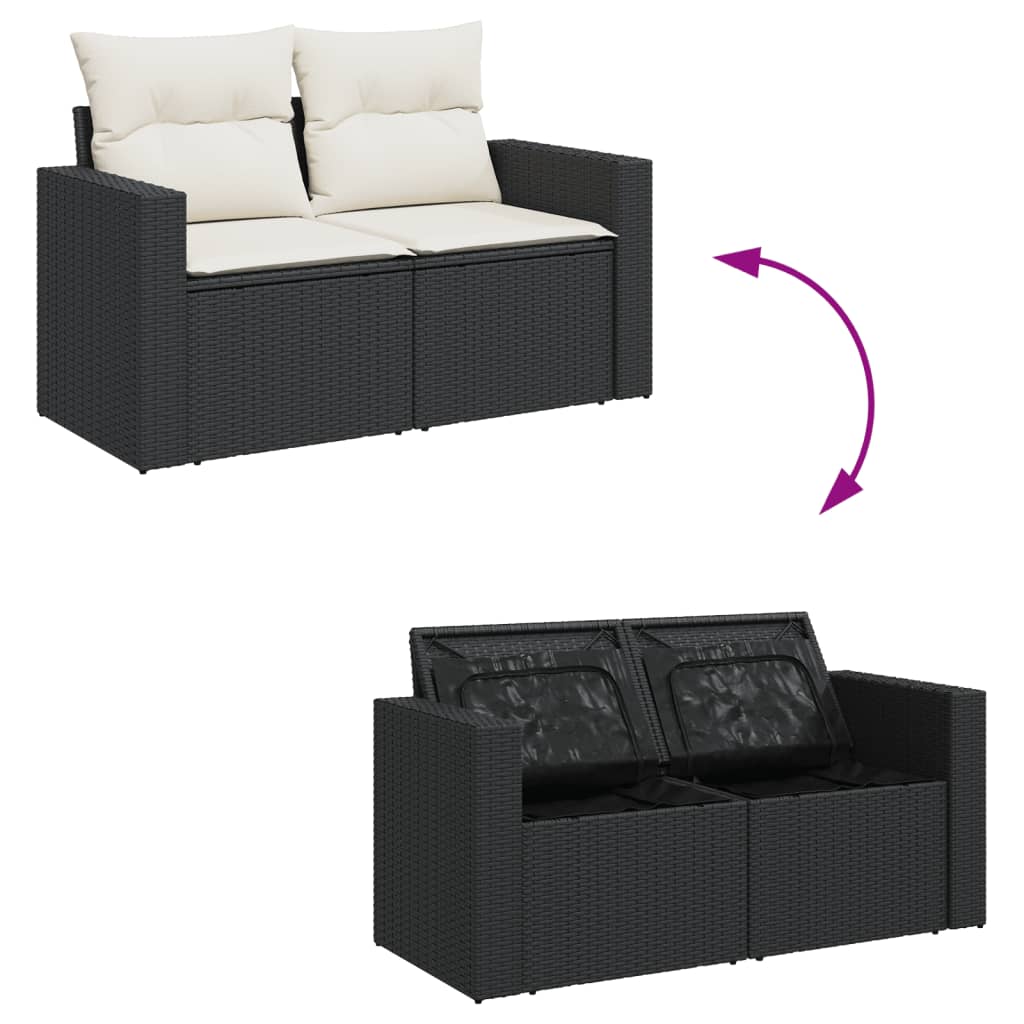 5-tlg. Garten-Sofagarnitur mit Kissen Schwarz Poly Rattan