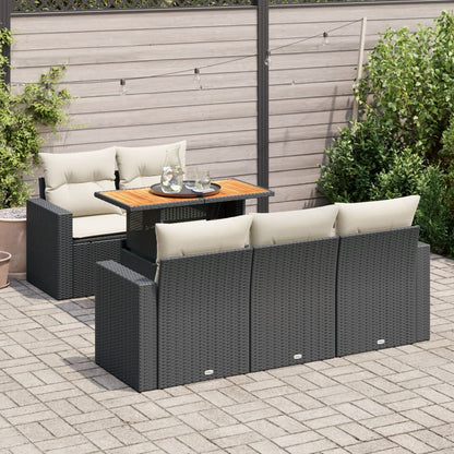 6-tlg. Garten-Sofagarnitur mit Kissen Schwarz Poly Rattan