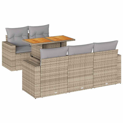 6-tlg. Garten-Sofagarnitur mit Kissen Beige Poly Rattan