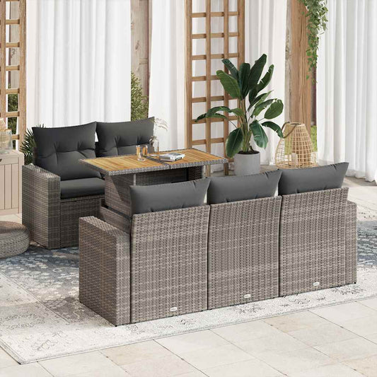 6-tlg. Garten-Sofagarnitur mit Kissen Grau Poly Rattan