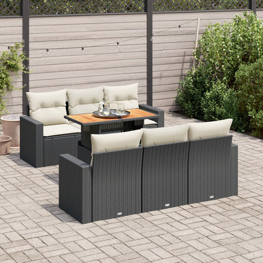 7-tlg. Garten-Sofagarnitur mit Kissen Schwarz Poly Rattan