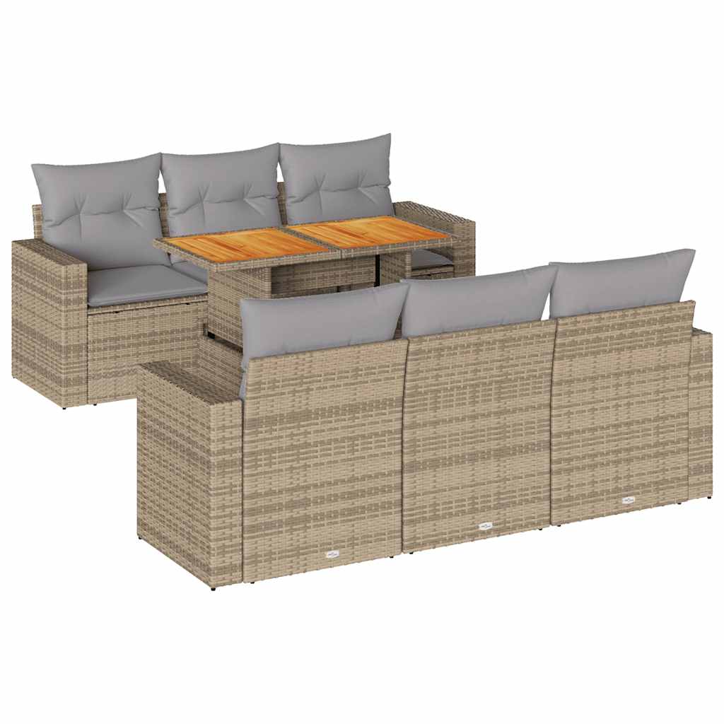 7-tlg. Garten-Sofagarnitur mit Kissen Beige Poly Rattan