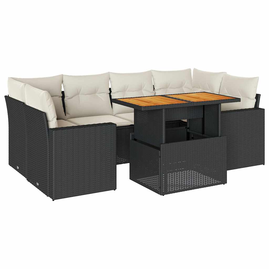 7-tlg. Garten-Sofagarnitur mit Kissen Schwarz Poly Rattan