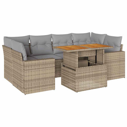 7-tlg. Garten-Sofagarnitur mit Kissen Beige Poly Rattan