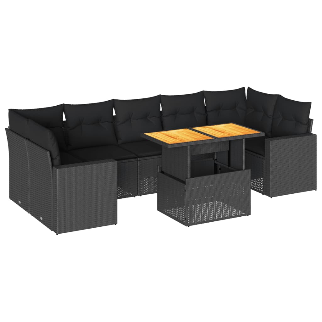 8-tlg. Garten-Sofagarnitur mit Kissen Schwarz Poly Rattan