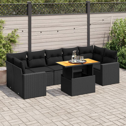 8-tlg. Garten-Sofagarnitur mit Kissen Schwarz Poly Rattan