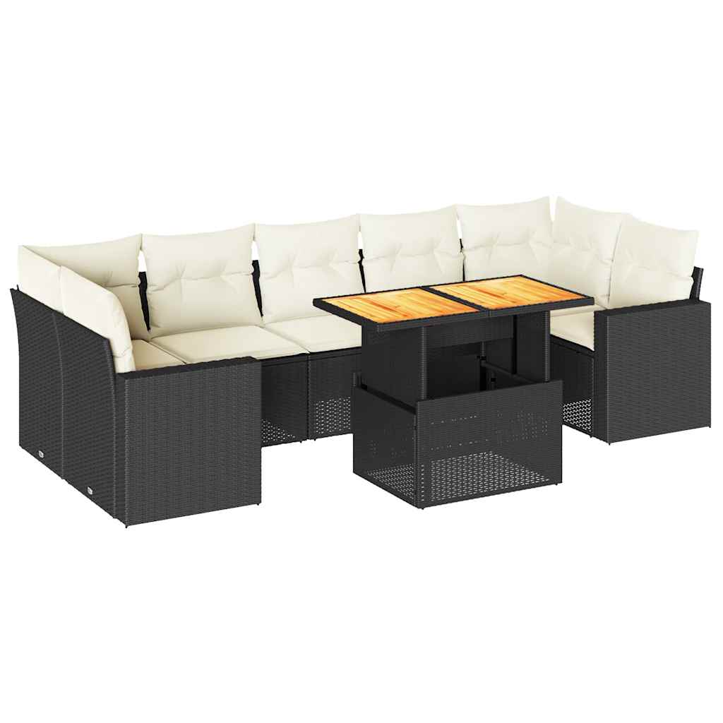 8-tlg. Garten-Sofagarnitur mit Kissen Schwarz Poly Rattan