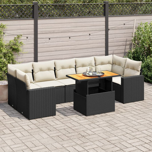 8-tlg. Garten-Sofagarnitur mit Kissen Schwarz Poly Rattan