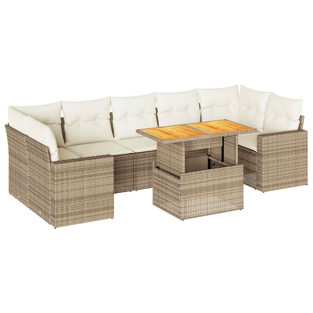 8-tlg. Garten-Sofagarnitur mit Kissen Beige Poly Rattan