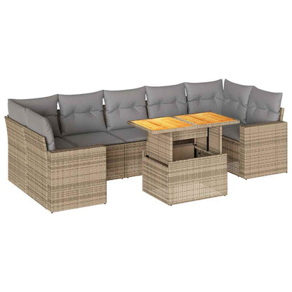 8-tlg. Garten-Sofagarnitur mit Kissen Beige Poly Rattan