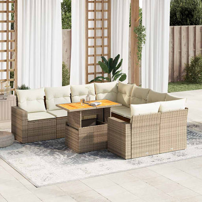 9-tlg. Garten-Sofagarnitur mit Kissen Beige Poly Rattan