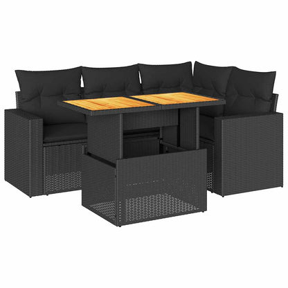 5-tlg. Garten-Sofagarnitur mit Kissen Schwarz Poly Rattan