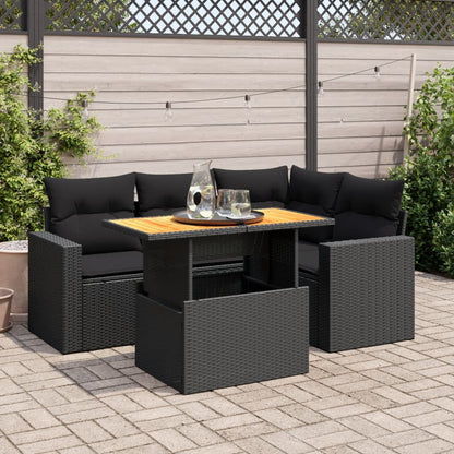 5-tlg. Garten-Sofagarnitur mit Kissen Schwarz Poly Rattan