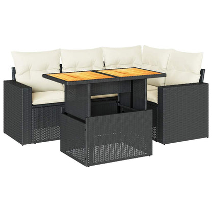 5-tlg. Garten-Sofagarnitur mit Kissen Schwarz Poly Rattan